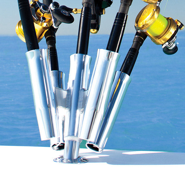 5 Rod Cluster Fishing Rod Holder - Heavy Duty Stainless Steel for Kayak, Boat, and Shore Fishing - Secure Multiple Rods for Trolling or Casting
