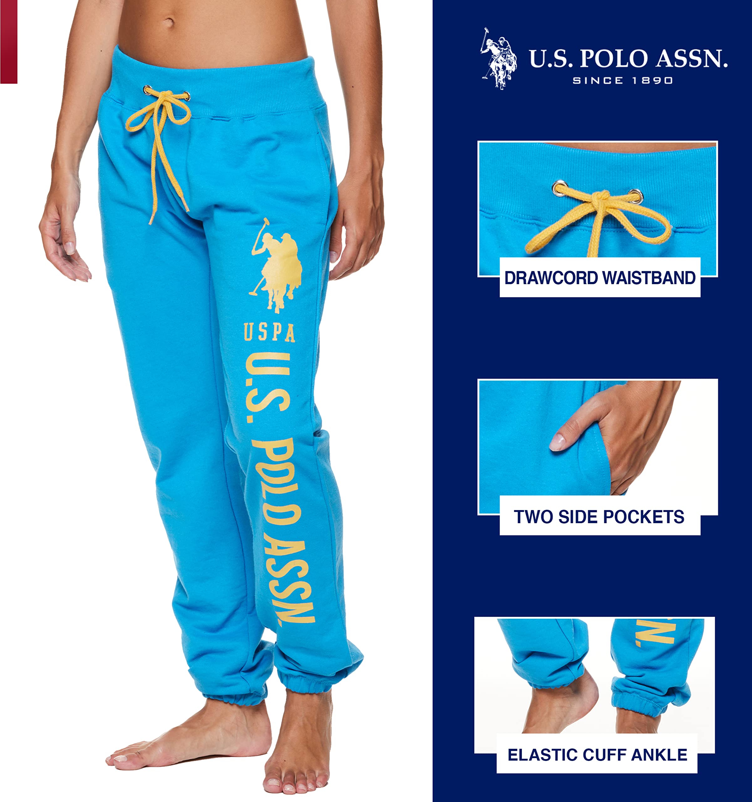 U.S. Polo Assn. Women's French Terry Jogger Sweatpants with Pockets - Comfortable & Breathable Casual Lounge Pants for Yoga, Running & Home Wear