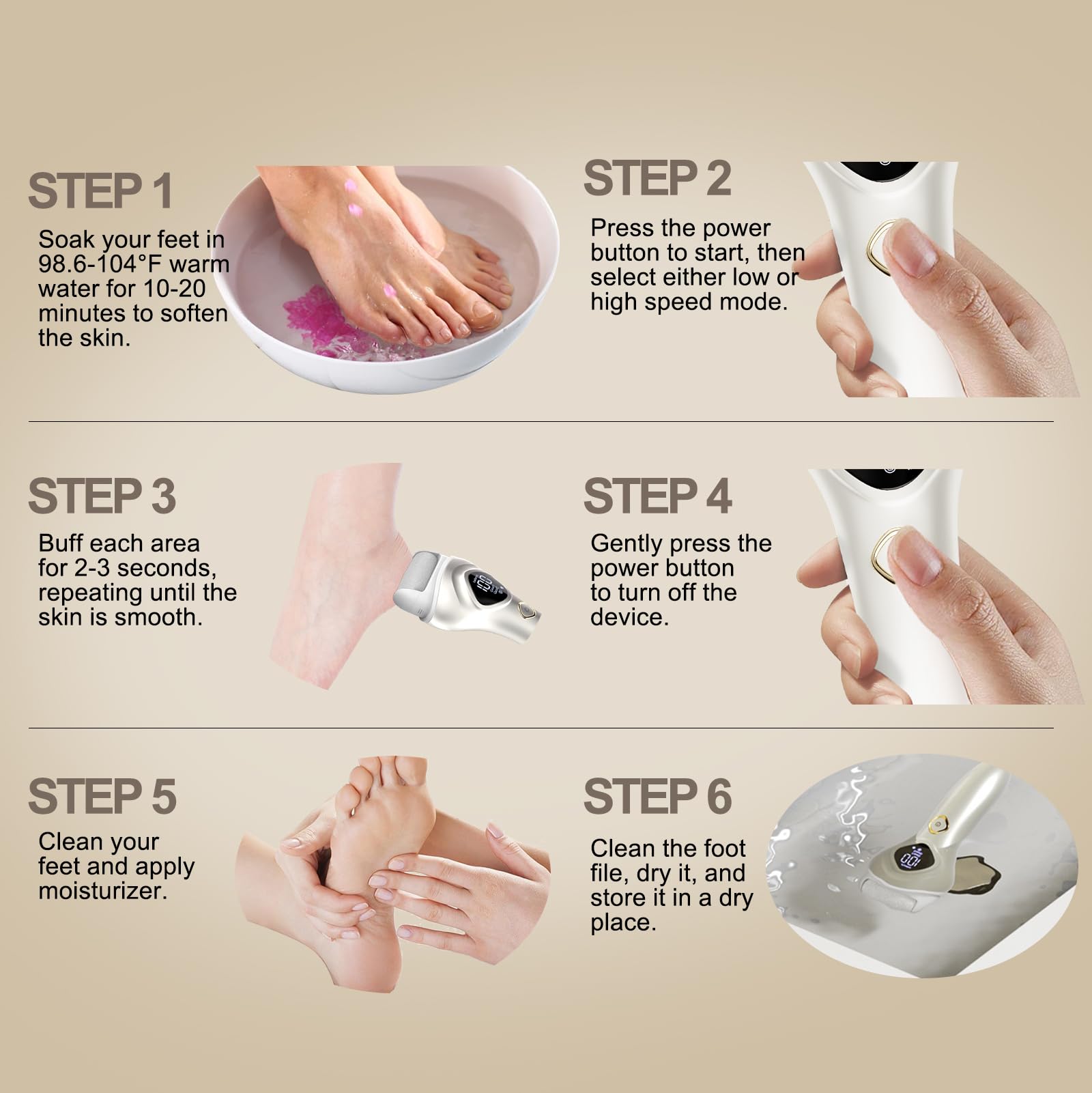 Electric Foot Callus Remover - Dual Speed Pedicure Tool for Dry, Cracked & Callused Feet | Professional Foot File & Scrubber for Smooth Skin | Perfect for Home Pedicure & Foot Care Routine
