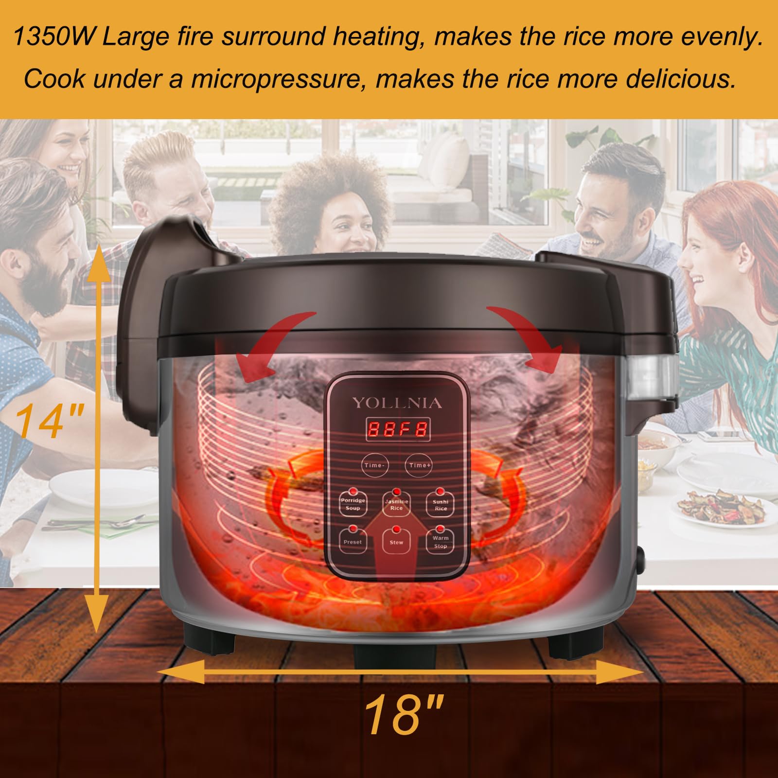 13.8QT Commercial Large Rice Cooker & Food Warmer - 65 Cups Capacity, 1350W Multi-Function Electric Sushi Rice Cooker with LED Display & Timer Setting (30 Min-24 Hrs Smart Preset) - Perfect for Restaurants, Catering & Large Family Gatherings