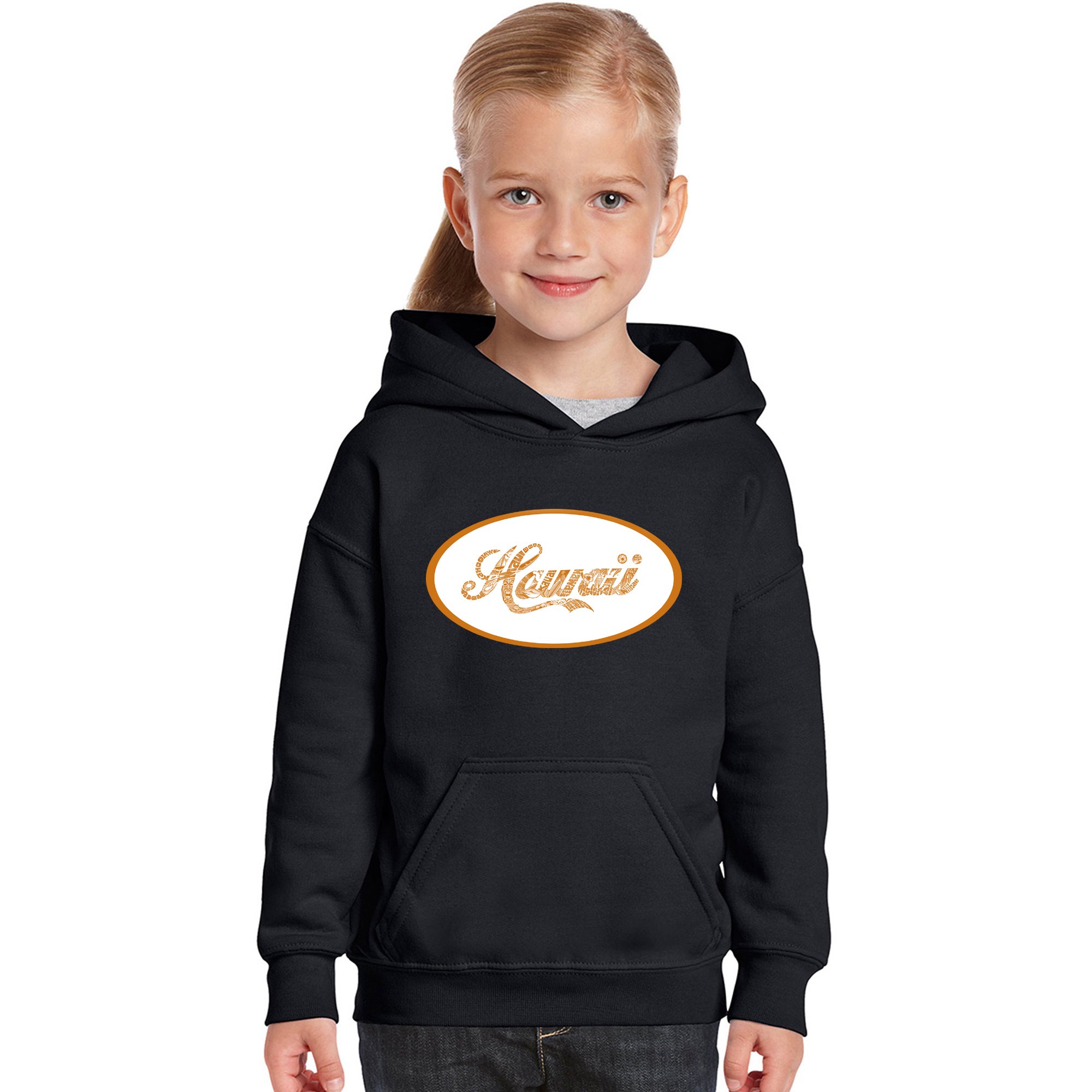 LA Pop Art Girls' Word Art Hooded Sweatshirt - Hawaiian Island Names & Tropical Design | Cute Casual Wear for Teens, Beach Vacation Outfit