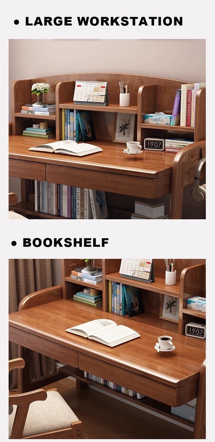 **Adjustable Height Solid Wood Kids Desk with Drawers & Bookshelf - Pink Study Desk for Home Office, Learning & Computer Work - Perfect for Homework, Online Classes & Crafting**