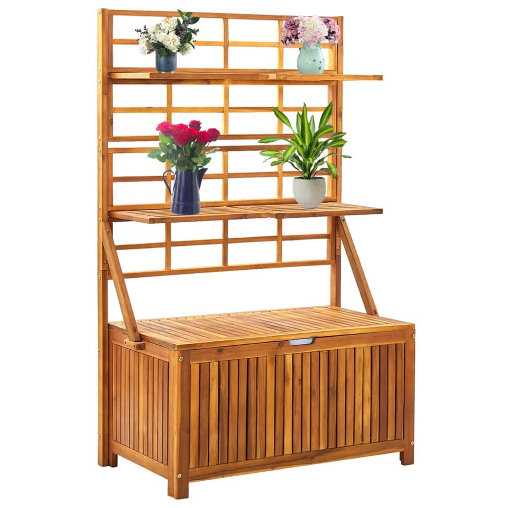 vidaXL Solid Acacia Wood Patio Storage Box with Adjustable Shelves & Water-Resistant Bag - Outdoor Furniture with Integrated Trellis for Garden Storage, Plant Stand, and Backyard Organization