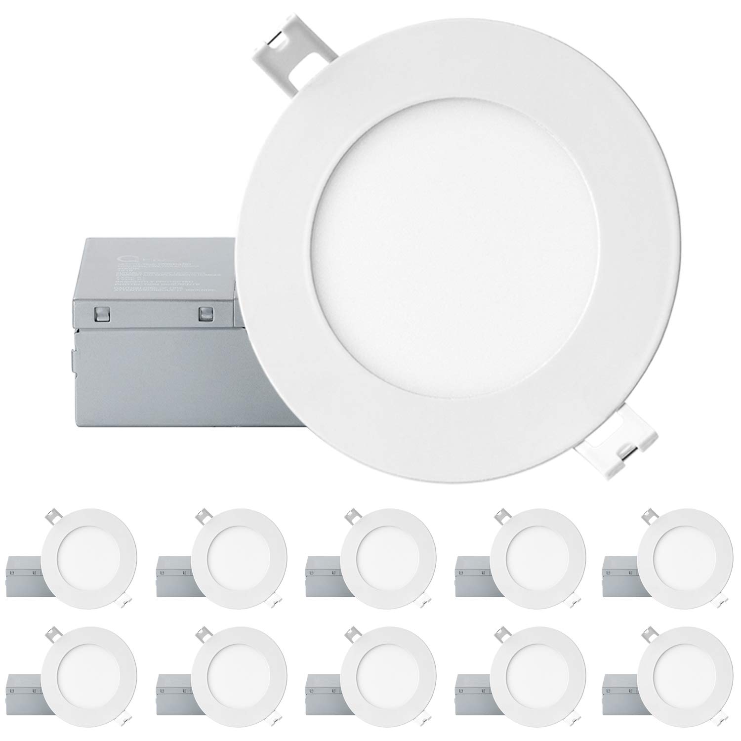 QPLUS 4 Inch 3000K Dimmable LED Recessed Ceiling Light - Canless Downlight with Junction Box, IC Rated & ETL/Energy Star Certified (10 Pack) - Perfect for Living Room, Bedroom, Kitchen, and Office Lighting