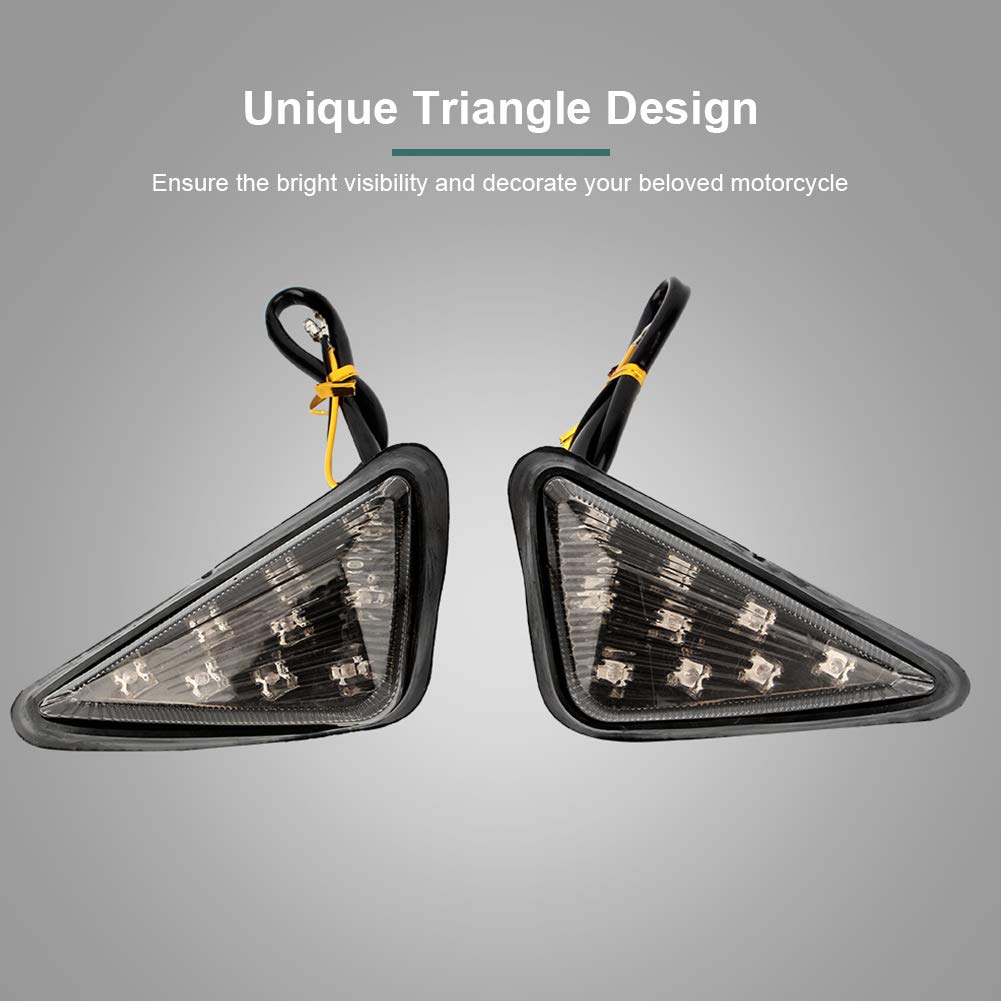 2 Pcs Motorcycle Amber LED Indicator Lights - 12V Euro Triangle Smoke Flush Mount Blinkers, Universal Clear Strobe Marker Lights with Yellow Light for Enhanced Visibility & Safety - Perfect for Harley, Honda, Yamaha & Other Motorcycles in Night Riding & Urban Commuting