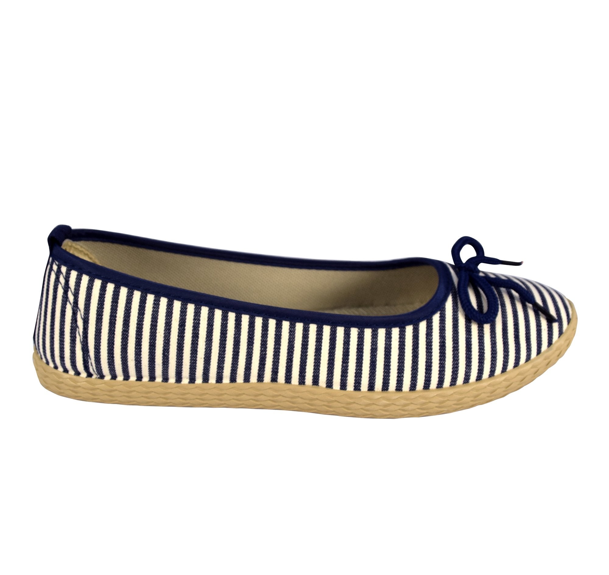 Women's Casual Striped Slip-On Espadrille Flats with Bow Detail - Comfortable Ballet Shoes for Walking, Work & Summer Outfits
