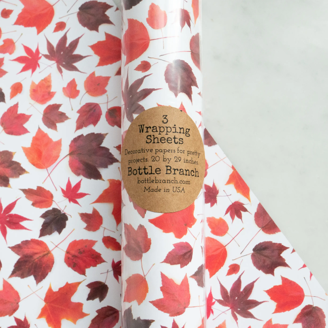Bottle Branch Gift Wrap with Red Maple Leaves - Perfect for Christmas, Wedding, and Birthday Presents