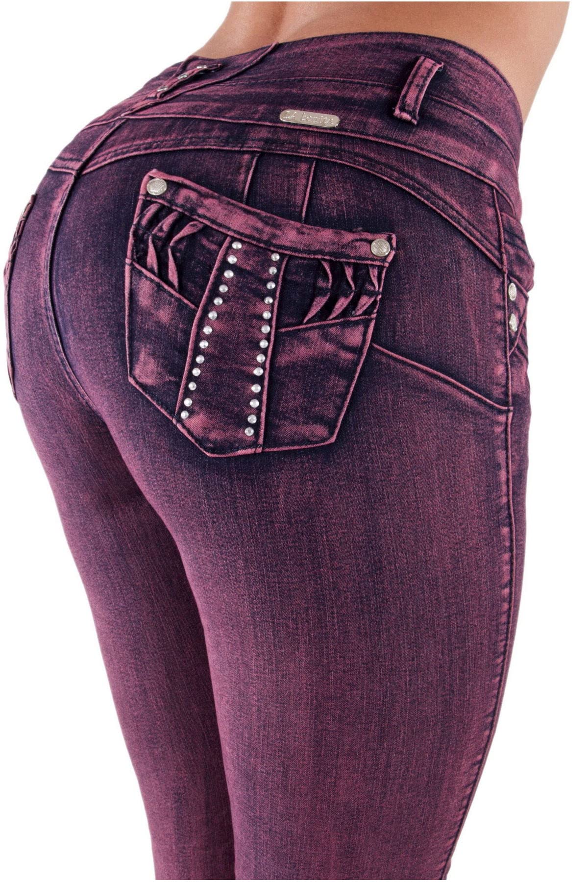 Plus & Junior Size Butt Lift Levanta Cola Skinny Pink Denim Women's Jeans - Flattering High-Waisted Stretch Jeans for Curvy Women | Perfect for Casual Wear, Night Out & Bodycon Outfits