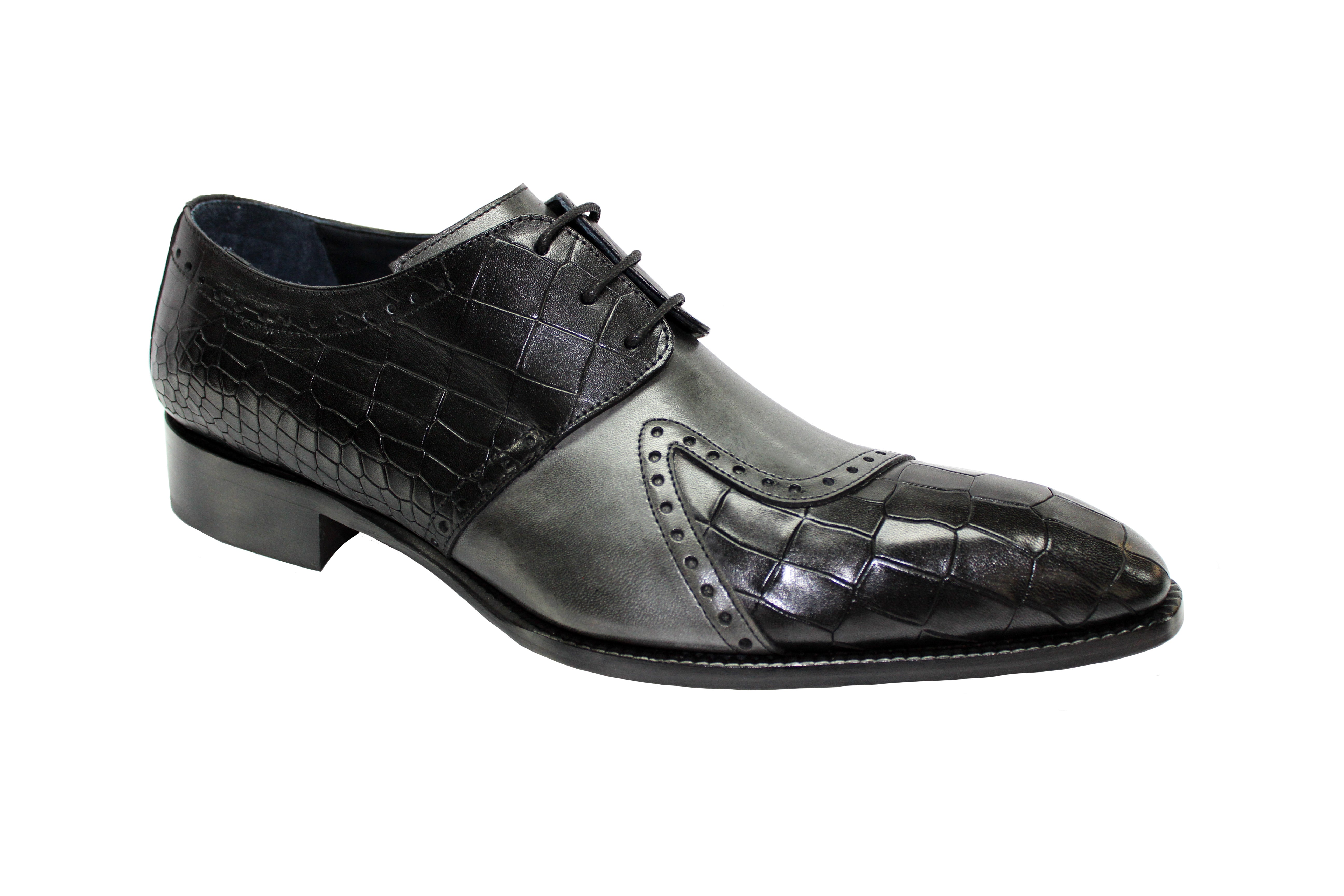 Duca Di Matiste Valentano Men's Dress Shoes - Premium Italian Leather Oxfords in Black/Grey for Business, Wedding & Formal Occasions