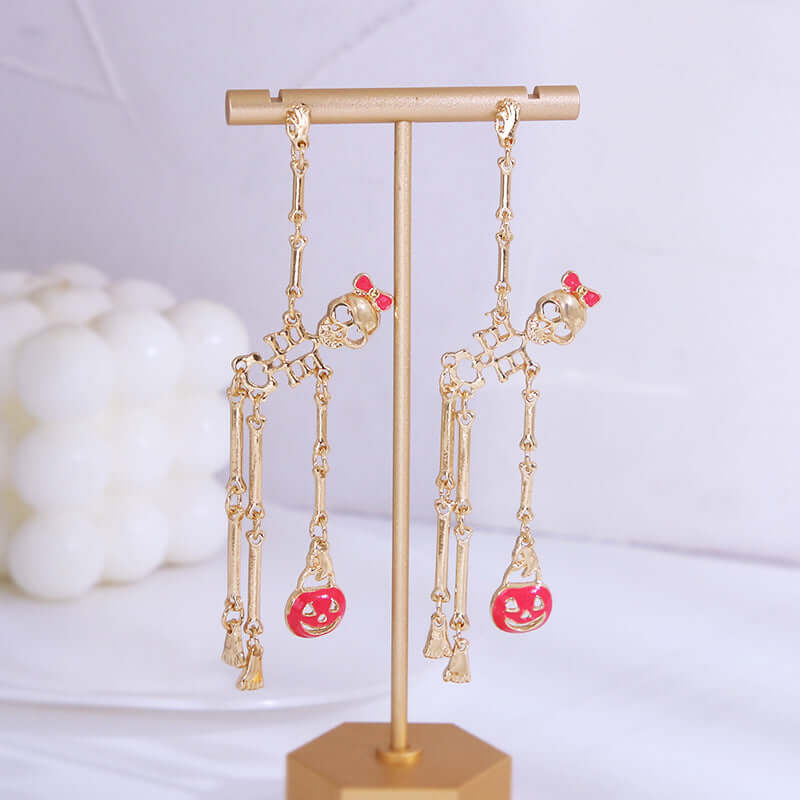 Halloween Wicked Death Skeleton Grunge Drop Earrings - Gothic Punk Jewelry for Women | Perfect for Halloween Parties, Cosplay & Alternative Fashion (Style 0728E)