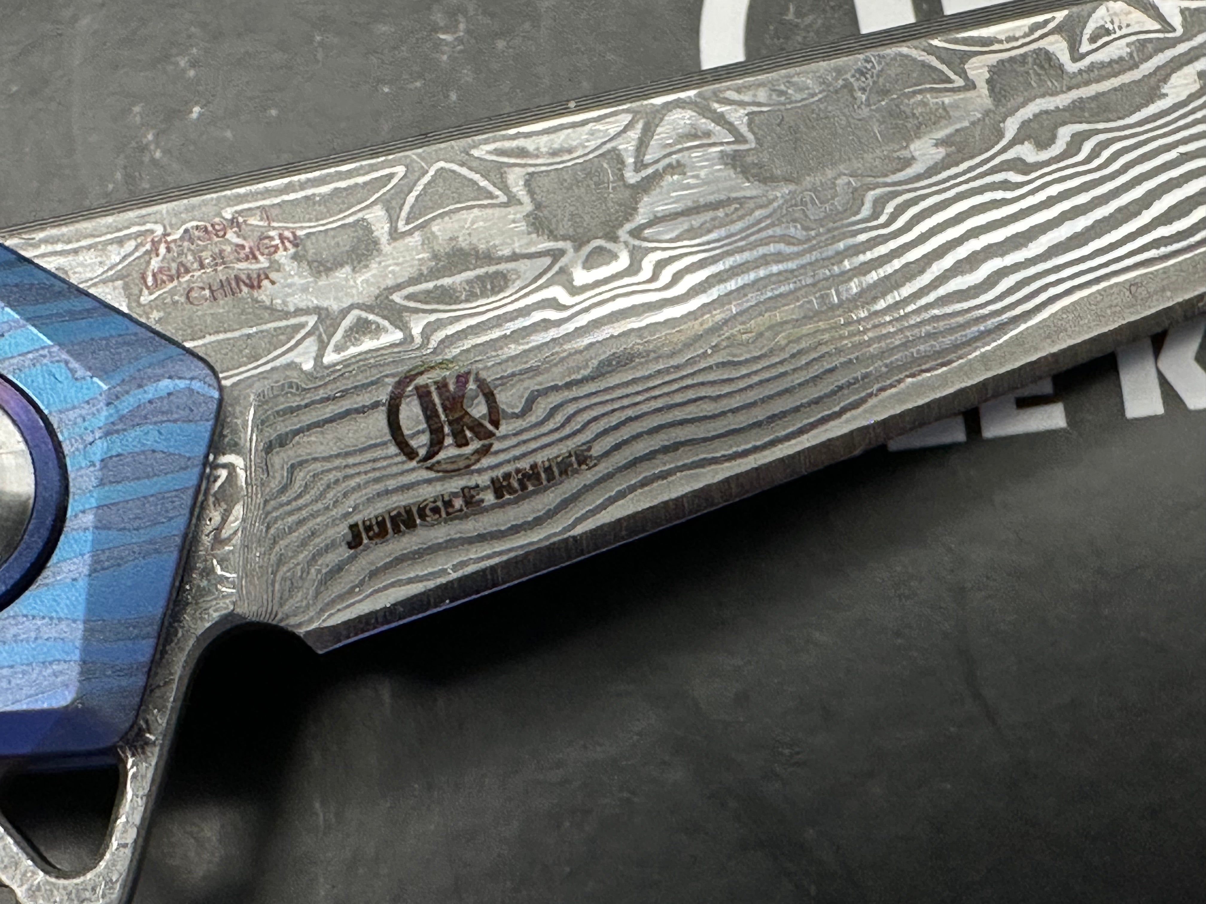 DEFCON Peregrine Framelock Folding Knife - Blue Titanium Handle with Damascus Steel Blade | EDC, Outdoor Survival, Camping & Tactical Use