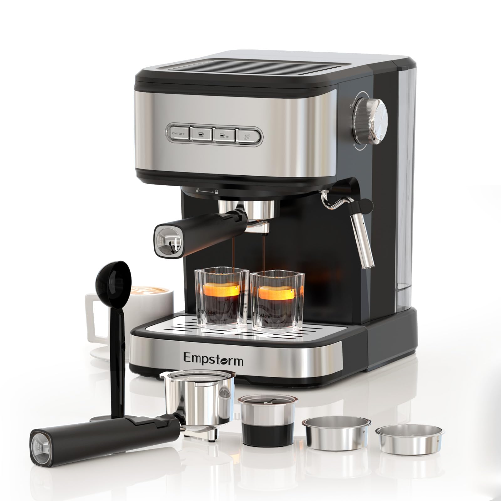 20 Bar Professional Espresso Machine with Milk Frother - 2-in-1 Coffee Maker for Cappuccino & Latte - 50oz Large Water Tank - Works with Coffee Powder & Capsules - 120V Black - Perfect for Home, Office & Coffee Shop Use