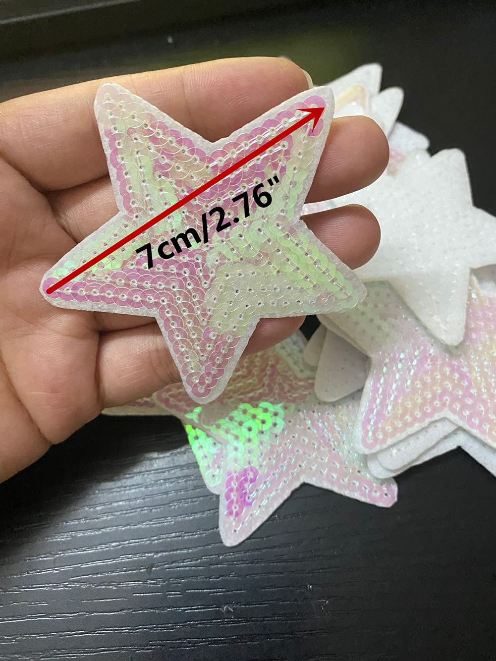 10 Pack Shiny 5-Star Iron-On Sewing Patches - Embroidered Applique Sequins for DIY Crafts, Costumes & Clothing Decoration (White) - Perfect for Jackets, Jeans, Bags & Scrapbooking