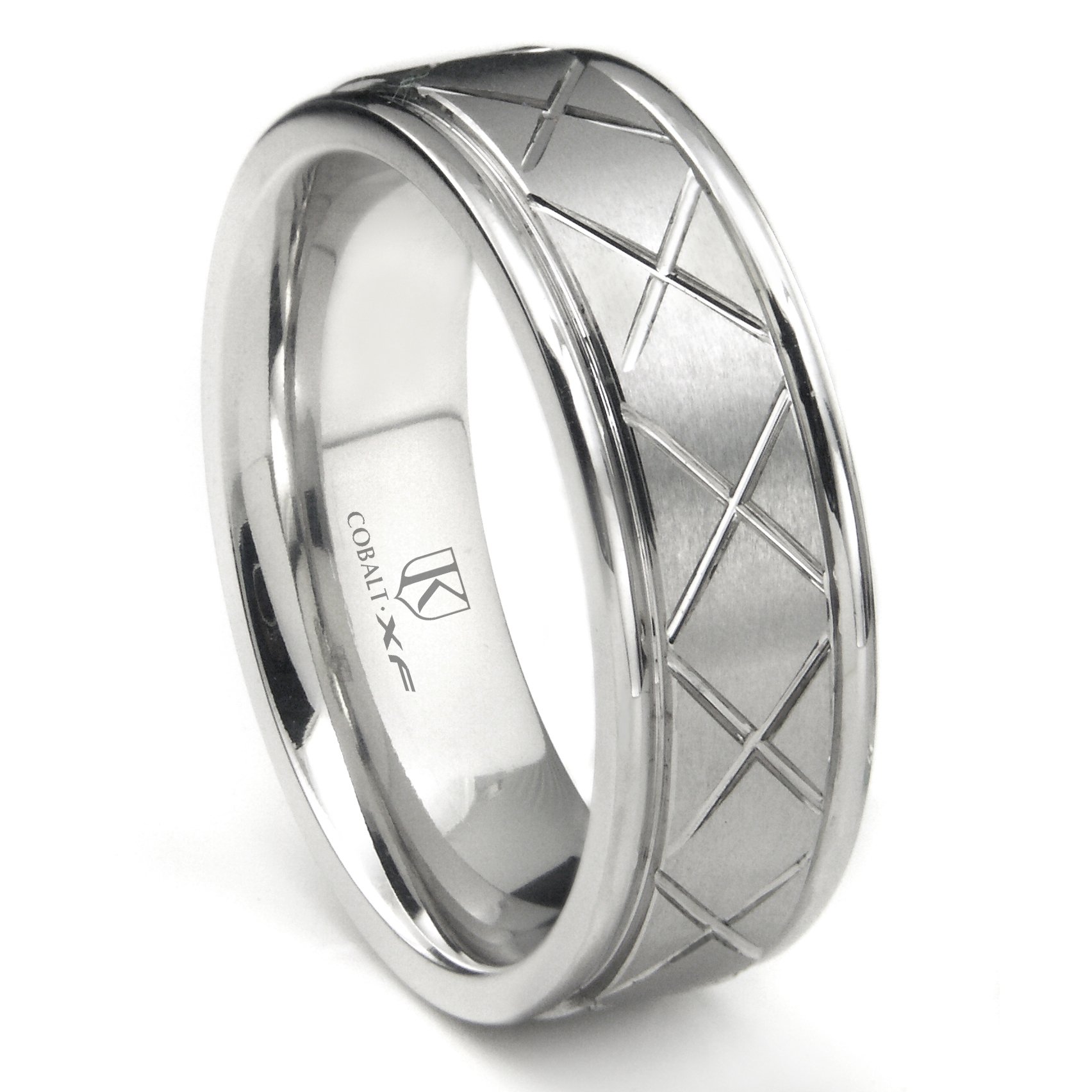 Cobalt XF Chrome 8MM Diamond Cut Wedding Band Ring for Men - Durable Hypoallergenic Cobalt Tungsten Ring for Engagement, Anniversary & Special Occasions