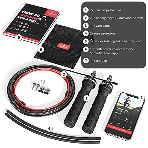 Premium High-Speed Jump Rope with Ball Bearings - Adjustable Steel Cables & Ergonomic Handles - Includes Exercise Guide - Ideal for Boxing, MMA, Gym Workouts & Fitness Training for Men, Women & Kids - Perfect for Home, Outdoor & CrossFit Training