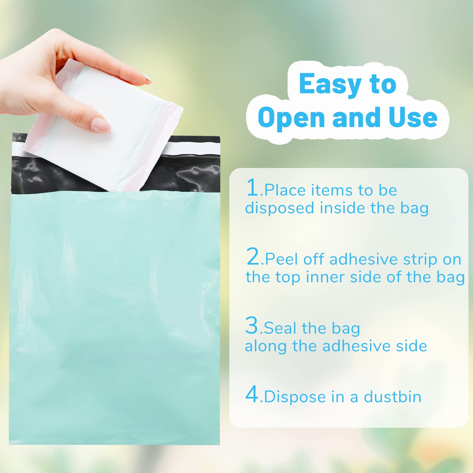 Eco-Friendly Tampon Disposal Bags - 100 Pack Leakproof & Self-Adhesive Sanitary Waste Bags for Women (Green) | Perfect for Travel, Gym & Public Restrooms