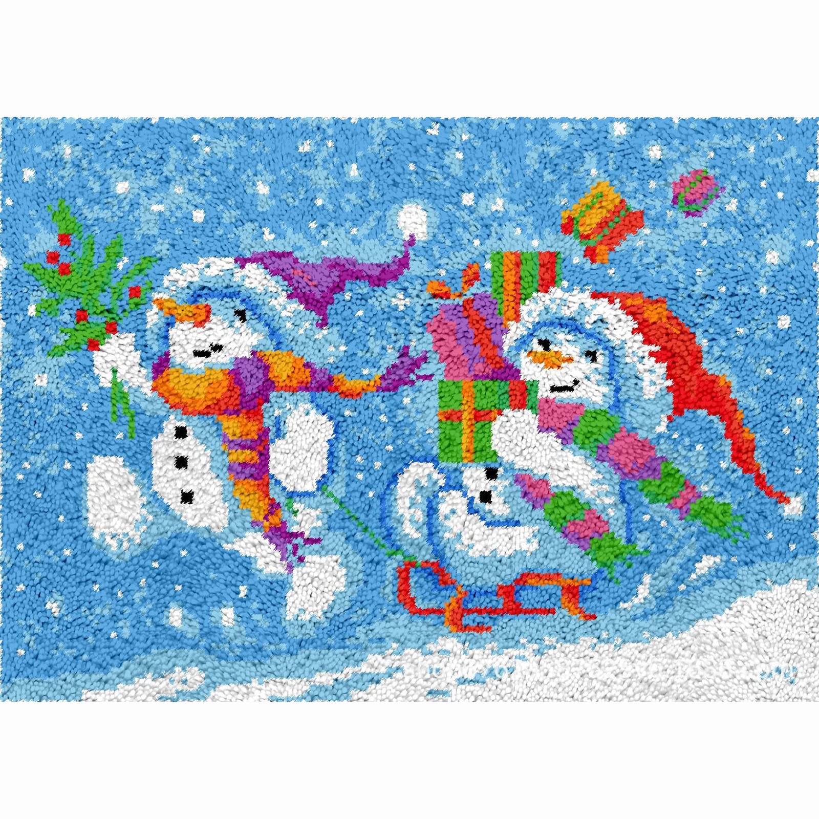 DIY Snowman Latch Hook Rug Kit - 80x115cm Pre-Printed Tapestry Yarn Craft for Adults & Kids - Christmas Home Decor, Wall Hanging & Cozy Living Room Floor Mat (Color A)
