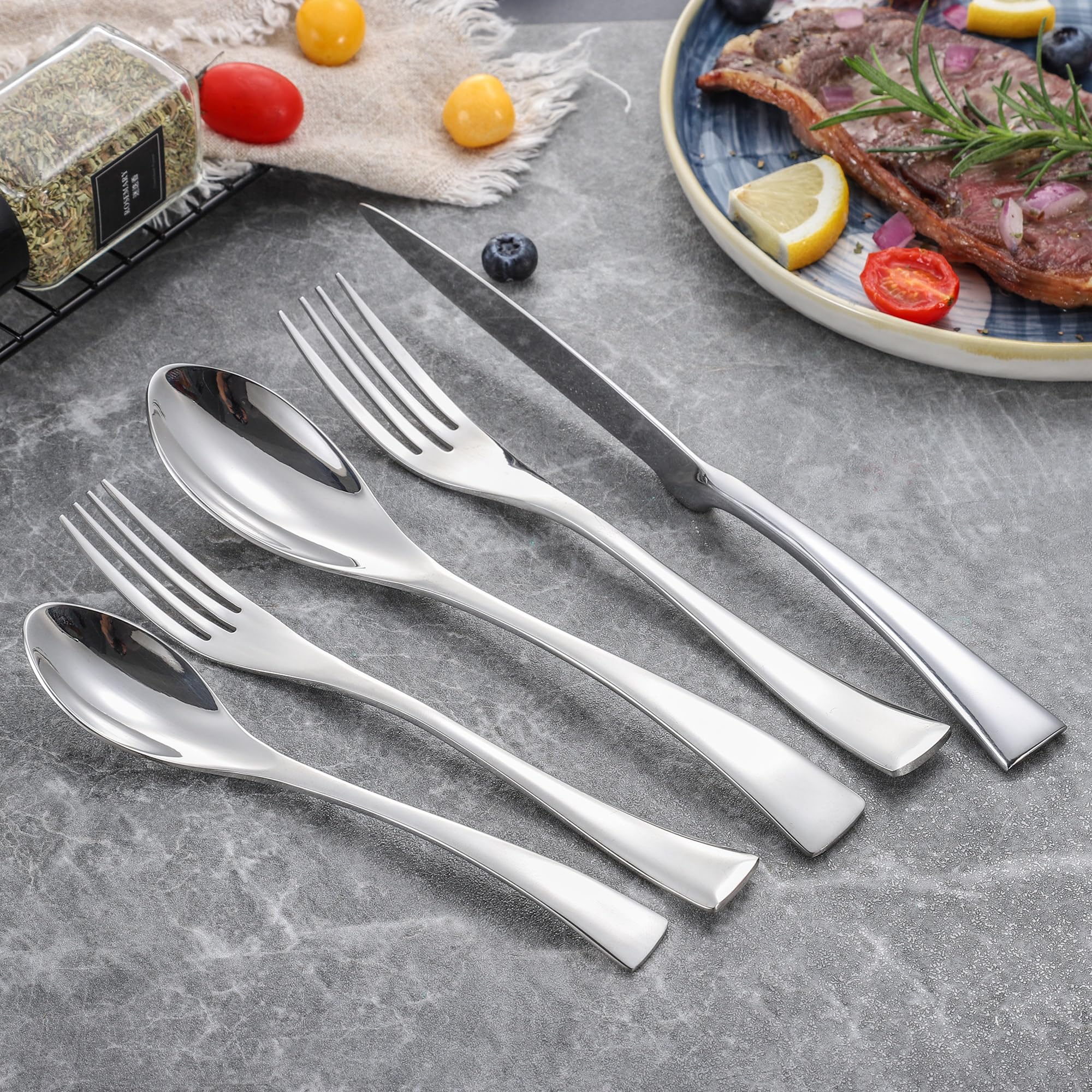 20-Piece Stainless Steel Silverware Set for 4 - 18/10 Heavy Duty Flatware with Forged Knife, Mirror Polished Cutlery Set (Forks, Spoons, Knives) - Dishwasher Safe - Perfect for Dinner Parties, Restaurants & Everyday Dining