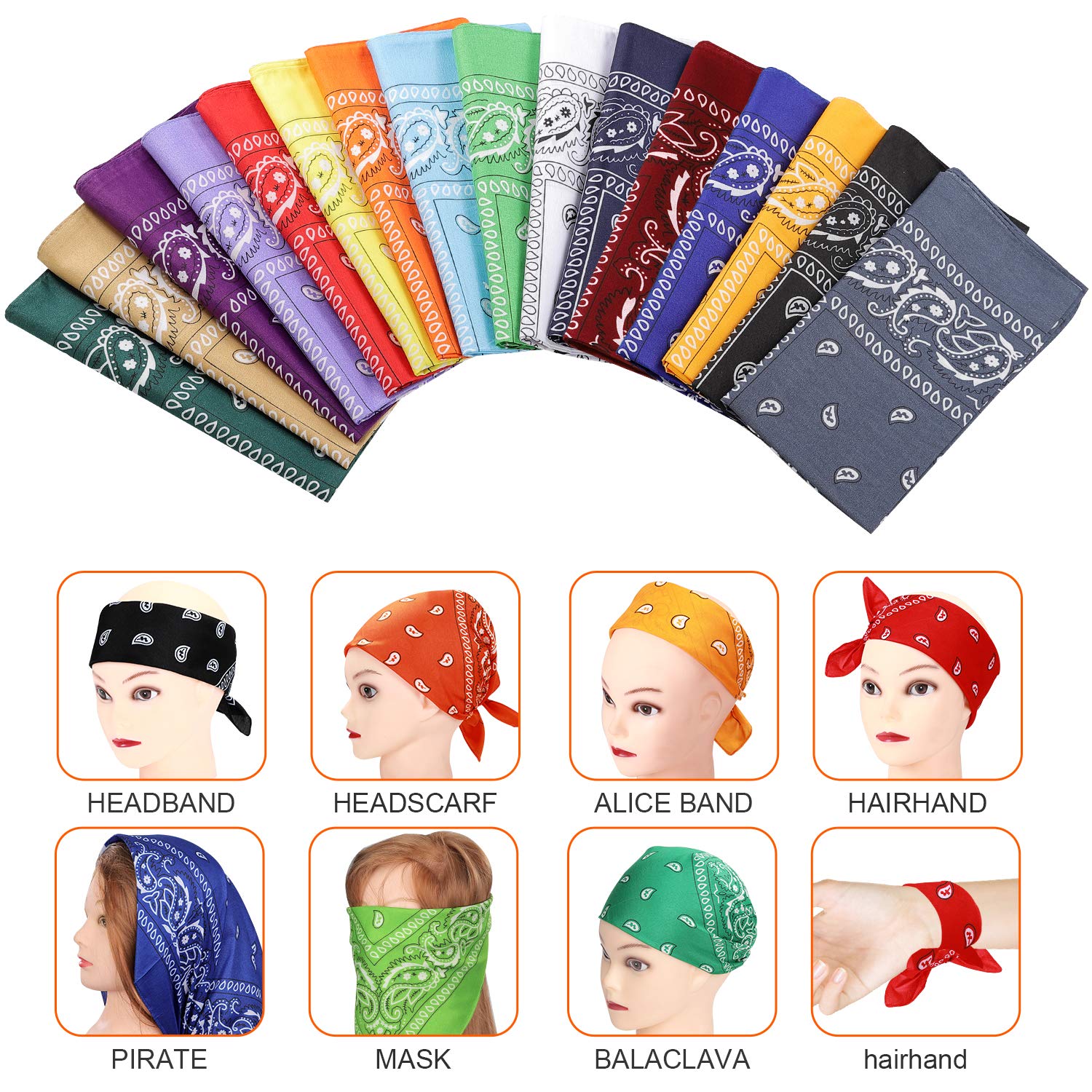 16 Pcs Multi-Purpose Paisley Bandanas - 22x22 Inch Polyester Cowboy Headbands for Men & Women - Perfect for Outdoor Activities, Sports, Fashion Accessories and DIY Crafts