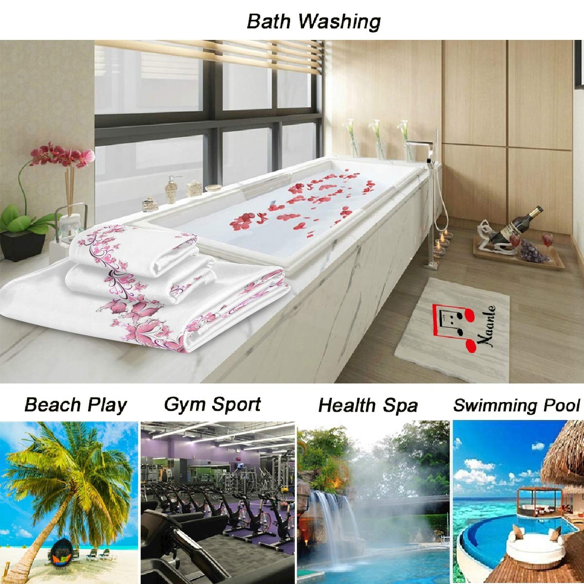 Luxury Soft Butterfly Love Shape Bath Towel Set of 3 - 1 Bath Towel, 1 Hand Towel & 1 Washcloth for Bathroom, Hotel, Gym, Spa & Kitchen | Premium White Cotton Towels for Home Decor & Gift Giving