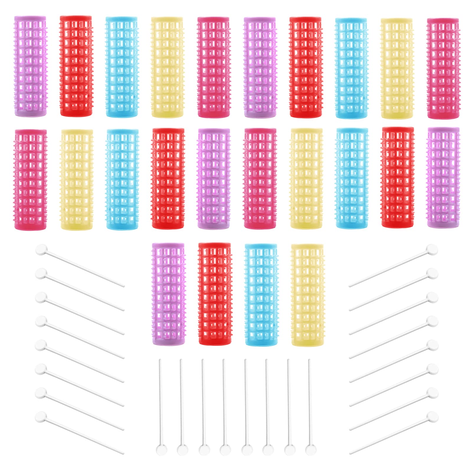 24 Pcs Self-Grip Hair Rollers with Roller Pins - Mesh Plastic Hair Curlers for Women & Girls (Random Colors) - Perfect for Home Styling, Salon Use & DIY Hair Care