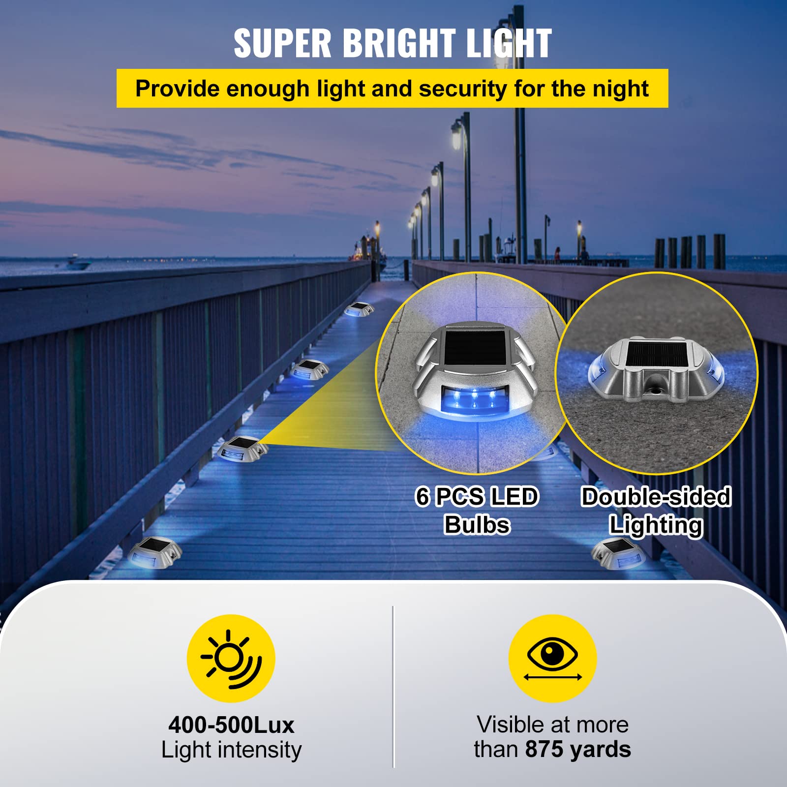 Happybuy 12-Pack Solar Driveway Lights - Bright Blue LED Outdoor Solar Lights, Waterproof Wireless Deck Lights for Driveway, Garden, Path, Walkway, Dock & Steps - Perfect for Nighttime Safety and Landscape Lighting
