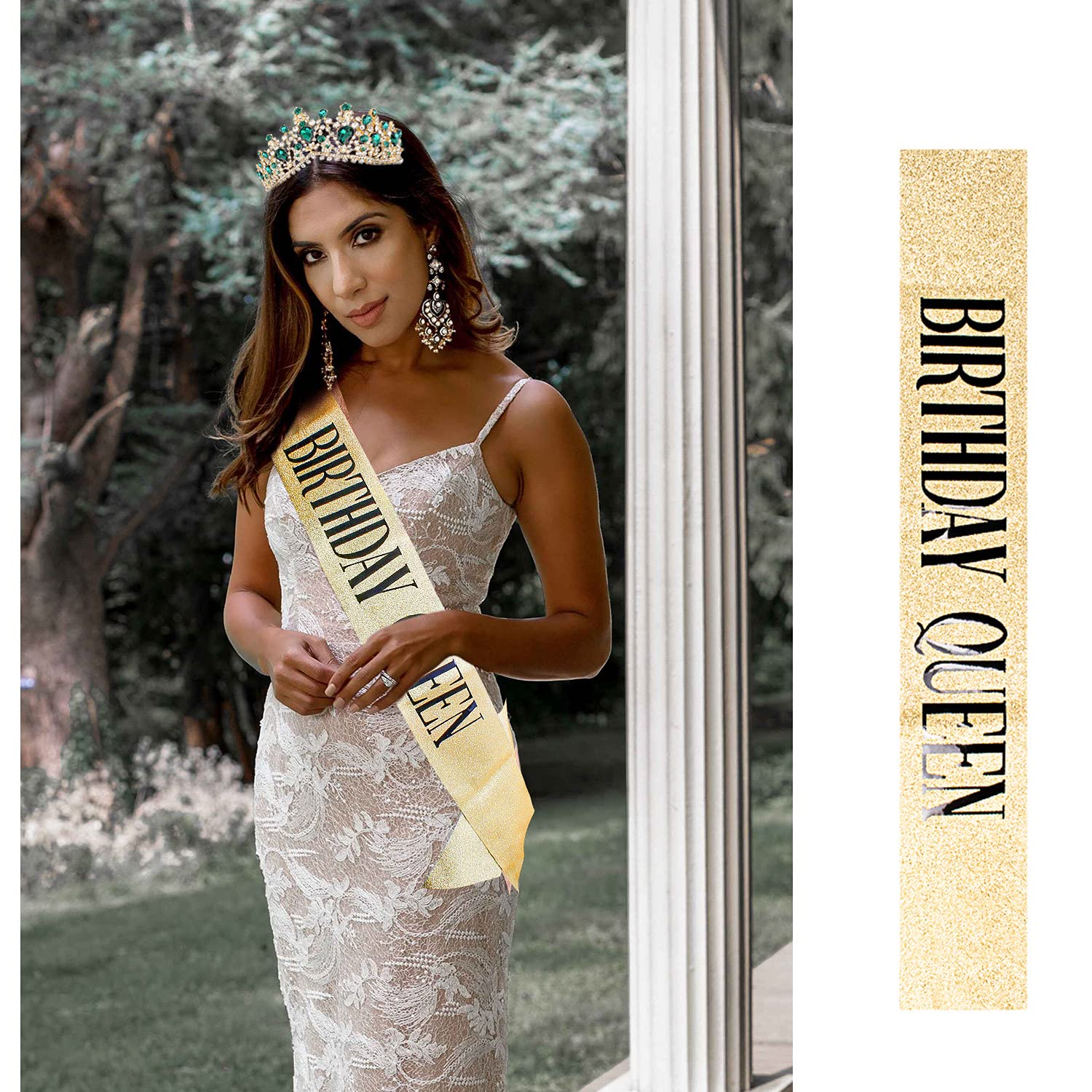 Gold Birthday Crowns & Tiaras for Women - Elegant Princess Queen Crown & Sash Set - Birthday Party Accessories & Favors - Perfect for Bachelorette Parties, Birthday Celebrations & Special Events