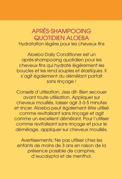 Jessicurl Aloeba Daily Conditioner for Curly Hair - Citrus Lavender Scent, 8 Fl Oz | Leave-In Conditioner & Detangler for Fine, Wavy & Coily Hair | Hydrating & Frizz Control for Daily Hair Care Routine