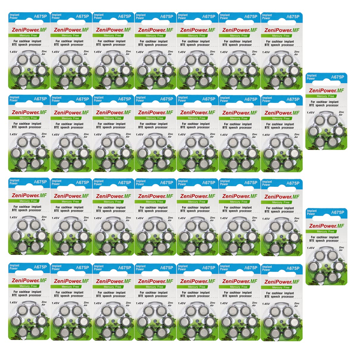 ZeniPower Mercury-Free Cochlear Implant Batteries (180-Pack) - Long-Lasting Hearing Aid Power for Daily Use, Travel & Active Lifestyle