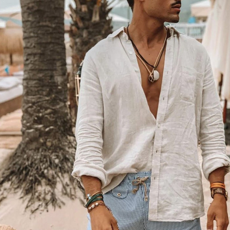Solid Color Cotton Linen Loose Casual Shirt for Men & Women - Breathable Summer Top for Beach, Travel, and Everyday Wear