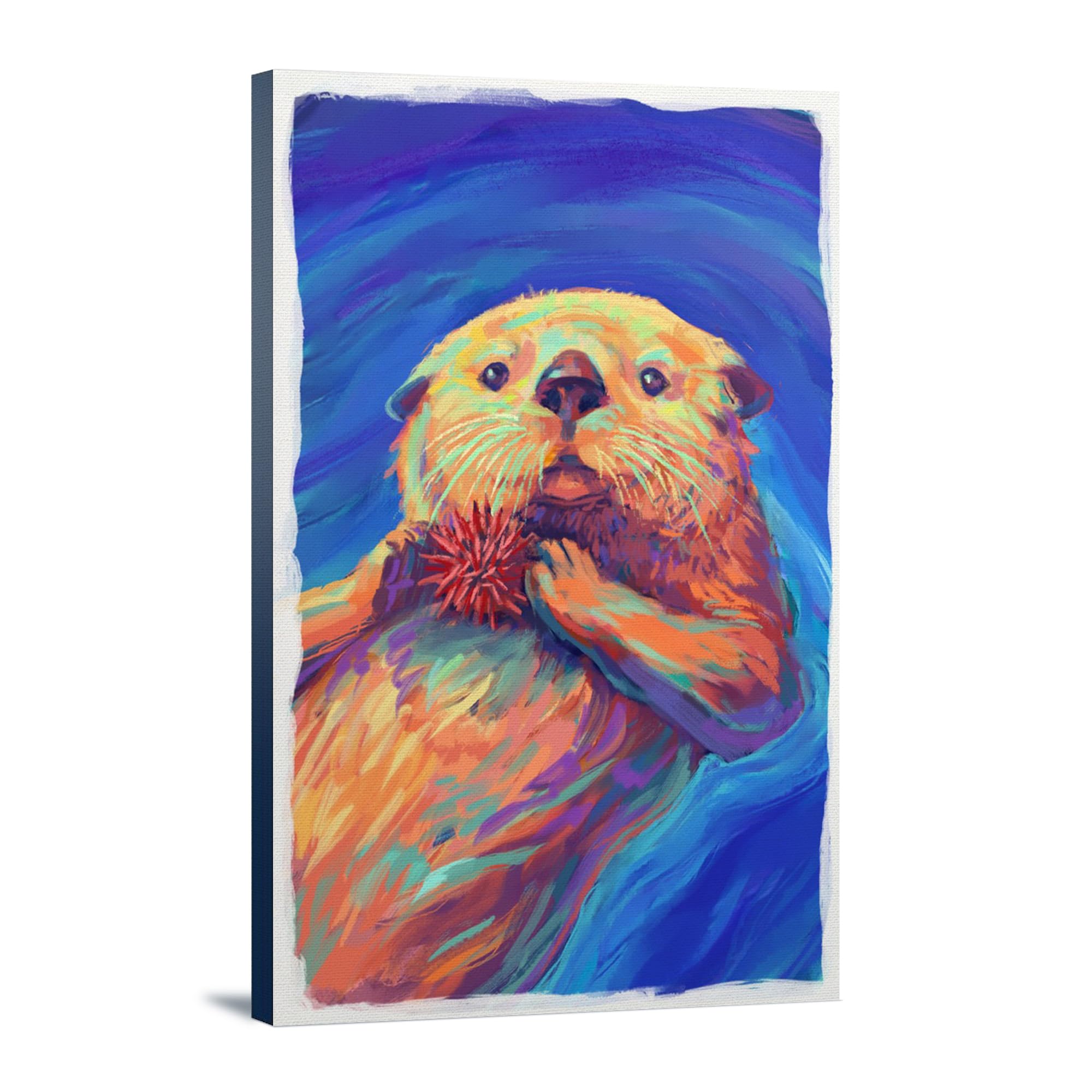 Lantern Press Sea Otter Wall Art - 16x24 Inch Wrapped Canvas Print - Vibrant Coastal Home Decor for Living Room, Bedroom & Office