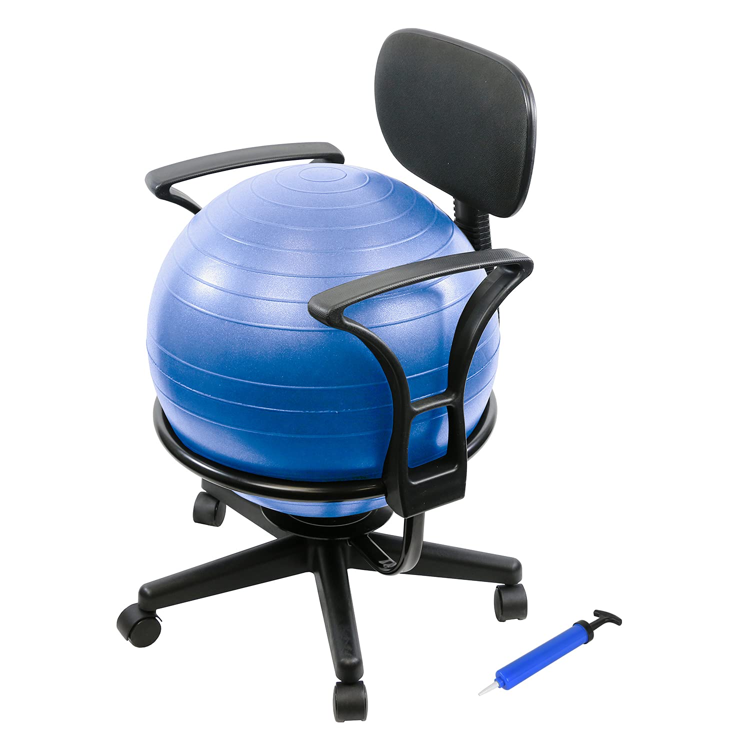 Inflatable Ergonomic Exercise Ball Chair with Air Pump - CanDo Metal Ball Chair for Home, Office & Classroom - Active Seating for Yoga, Fitness & Posture Support
