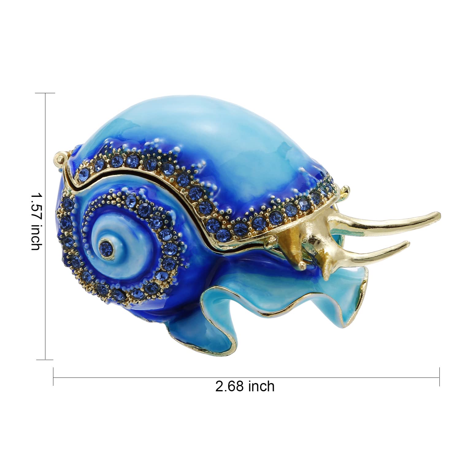 Hand Painted Enamel Conch Trinket Box - Hinged Jewelry Organizer for Rings & Necklaces, Classic Bejeweled Storage Box, Unique Collectible Keepsake Home Decor - Perfect for Beach Themed Bedrooms, Bathroom Countertops & Gift Giving