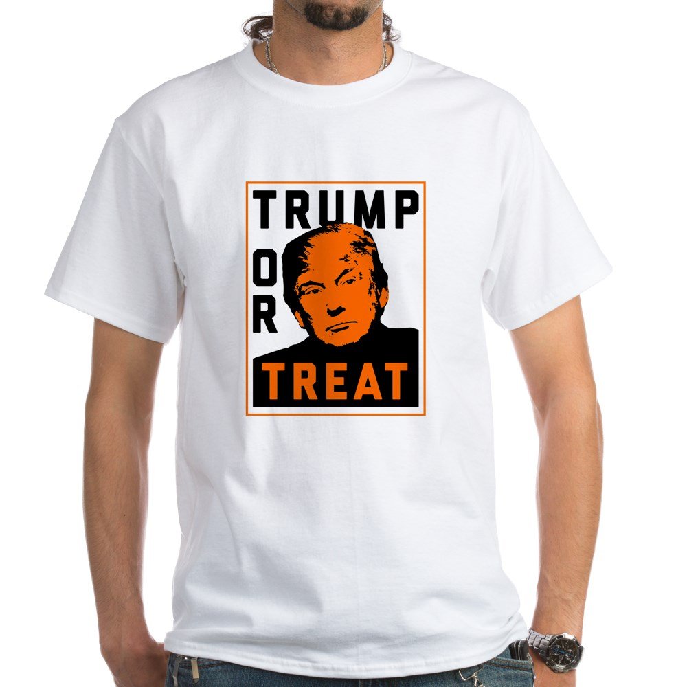 Trump Or Treat White Cotton T-Shirt - Funny Political Halloween T-Shirt for Men & Women | Comfortable Casual Wear for Halloween, Costume Parties & Patriotic Events | Great for Conservative Gatherings, Election Rallies & Political Celebrations | Perfect for Halloween Costumes, Political Humor & American Pride Events | Ideal for Halloween Trick-or-Treating, Political Rallies, 4th of July Celebrations & Conservative Social Gatherings