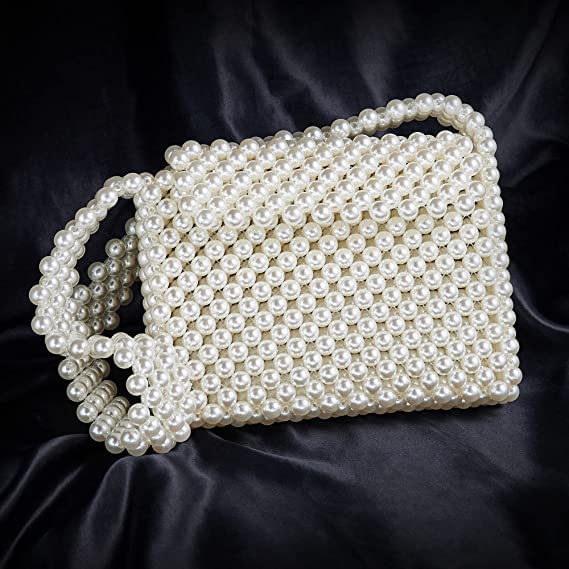 Luxury White Pearl Purse Shoulder Bag for Women - Elegant Crossbody Beaded Clutch Evening Bag with Pearl Accents | Perfect for Weddings, Parties & Special Occasions