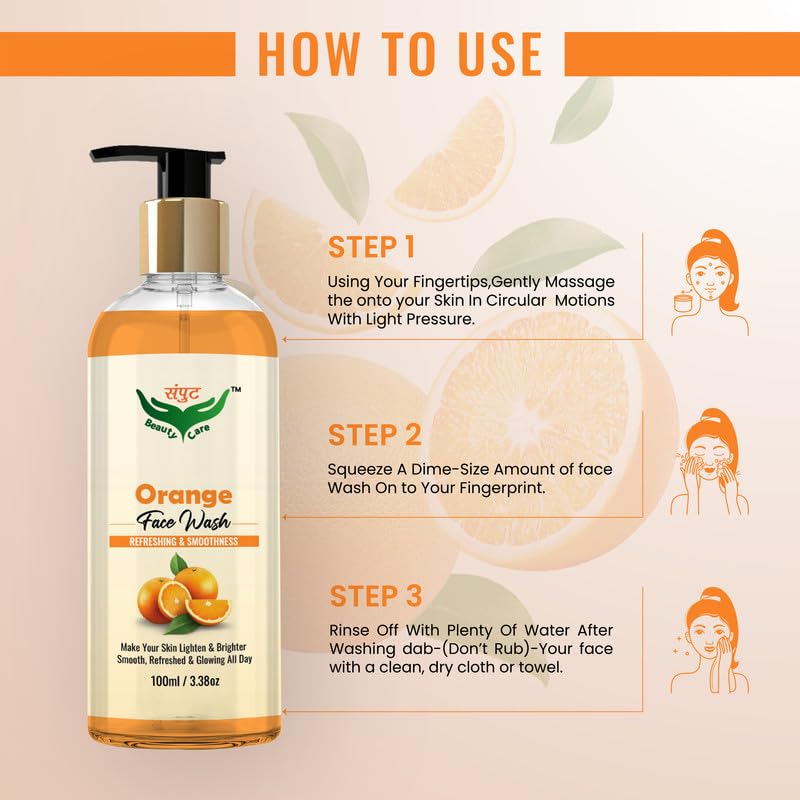 Refreshing Orange Face Wash for Brightening & Smooth Skin - Lighten & Brighten Complexion - Perfect for Daily Skincare & Glowing Skin Routine