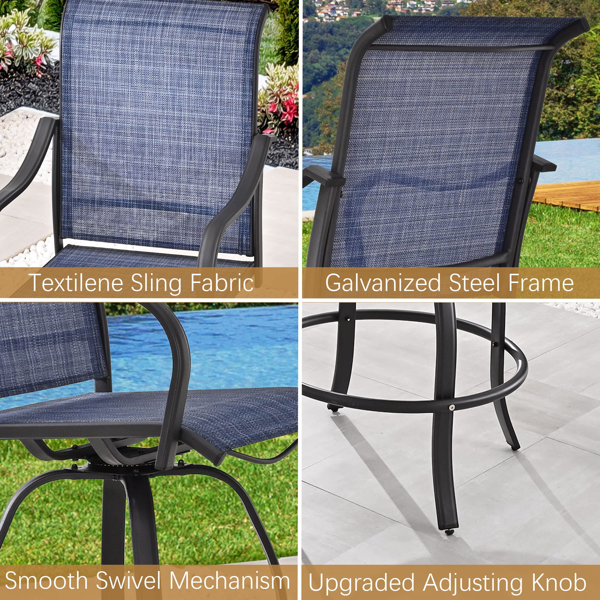 4-Pack Patio Swivel Bar Stools - Outdoor High Bistro Height Chairs, All-Weather Garden Dining Furniture (Blue) - Perfect for Backyard, Deck, Poolside & Outdoor Entertaining