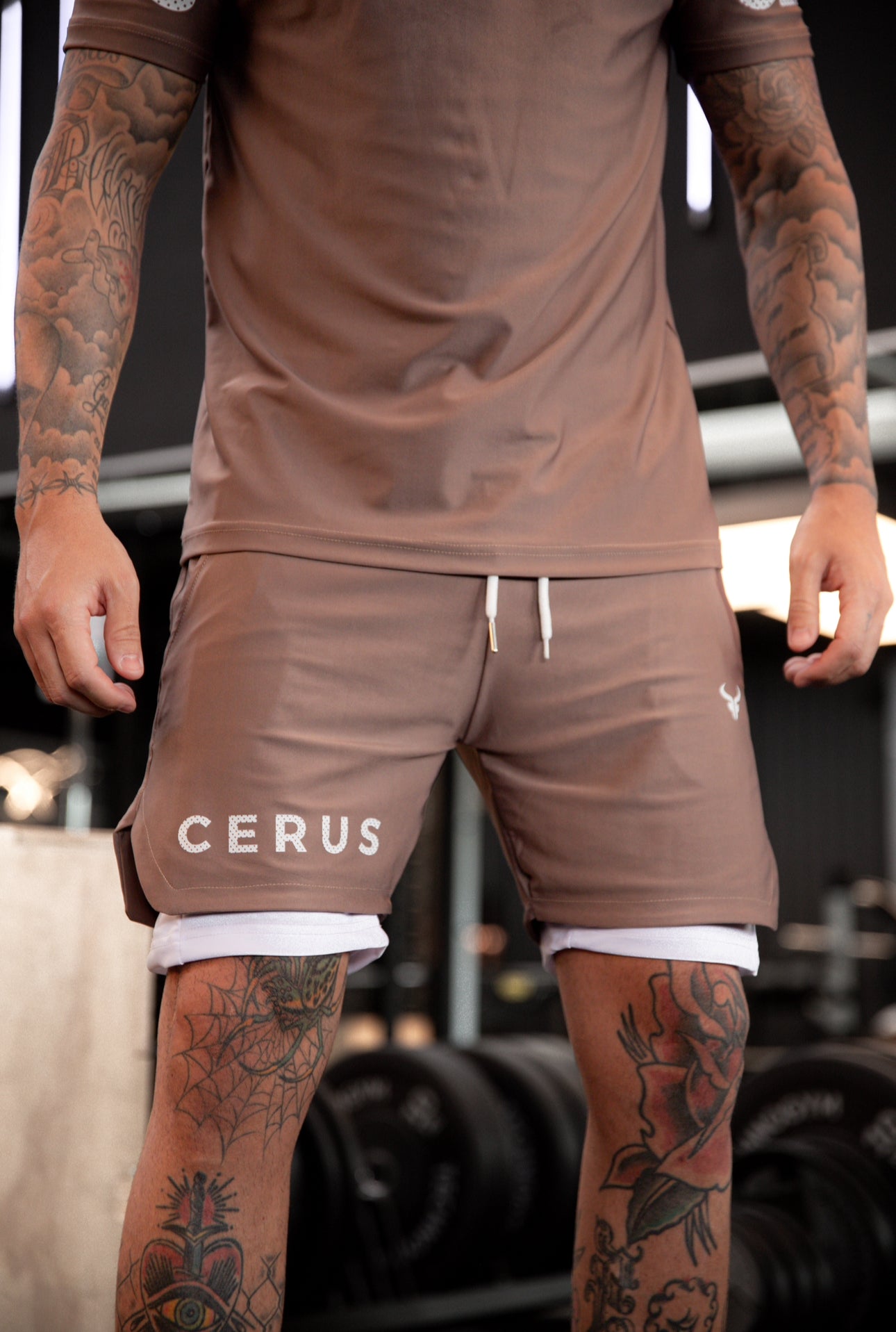 Cerus Clay Brown Fusion 2-in-1 Running Shorts for Men - Quick-Dry Athletic Workout Shorts with Built-in Liner - Perfect for Gym, Jogging & Outdoor Activities