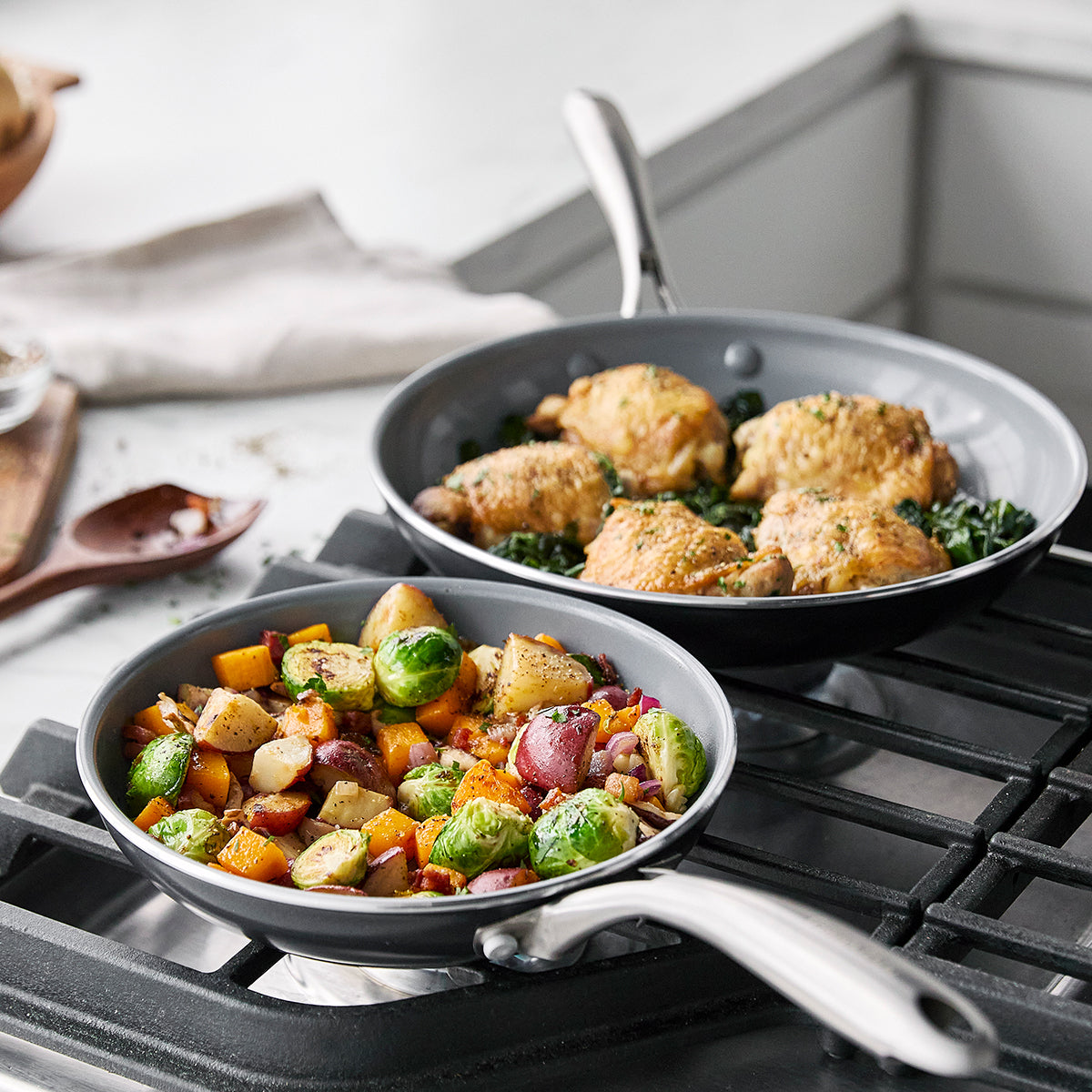 Premium Swift Ceramic Nonstick Frypan Set - 8 & 10 Inch Pans for Healthy Cooking | Perfect for Frying, Sautéing & Baking | Dishwasher Safe & Eco-Friendly Cookware