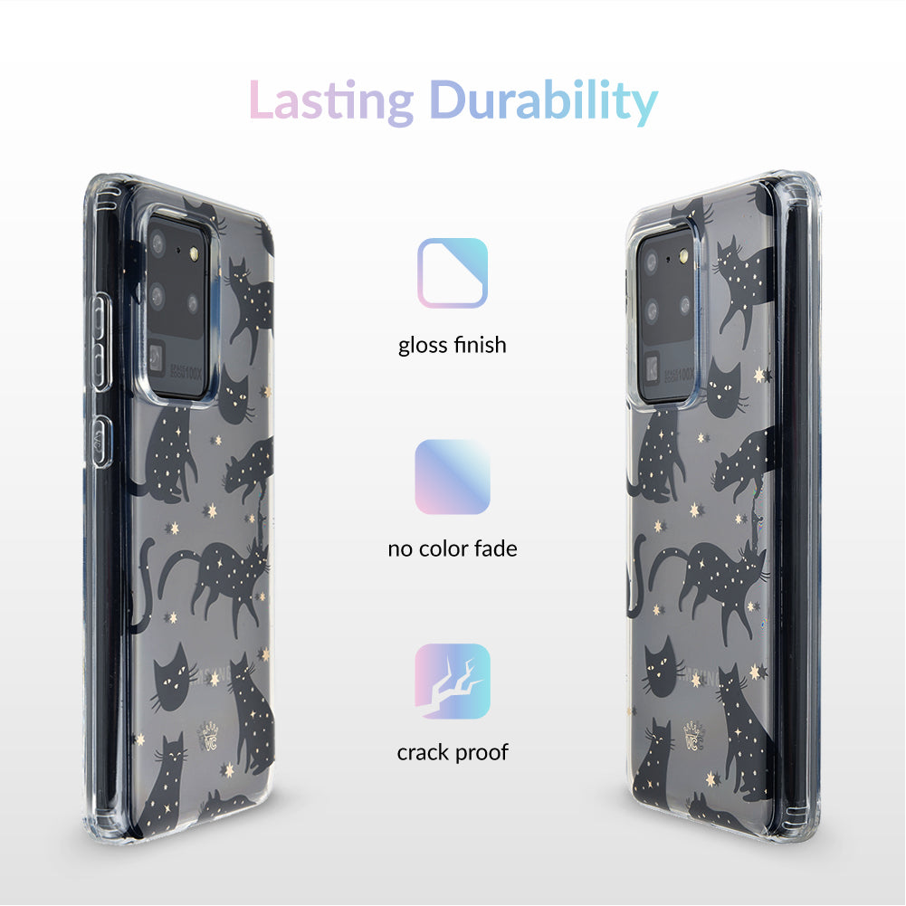 Black Cat Clear Samsung Galaxy Case - Protective Phone Cover for Galaxy S21/S22/S23 - Slim Scratch-Resistant Design - Perfect for Everyday Use & Gifts
