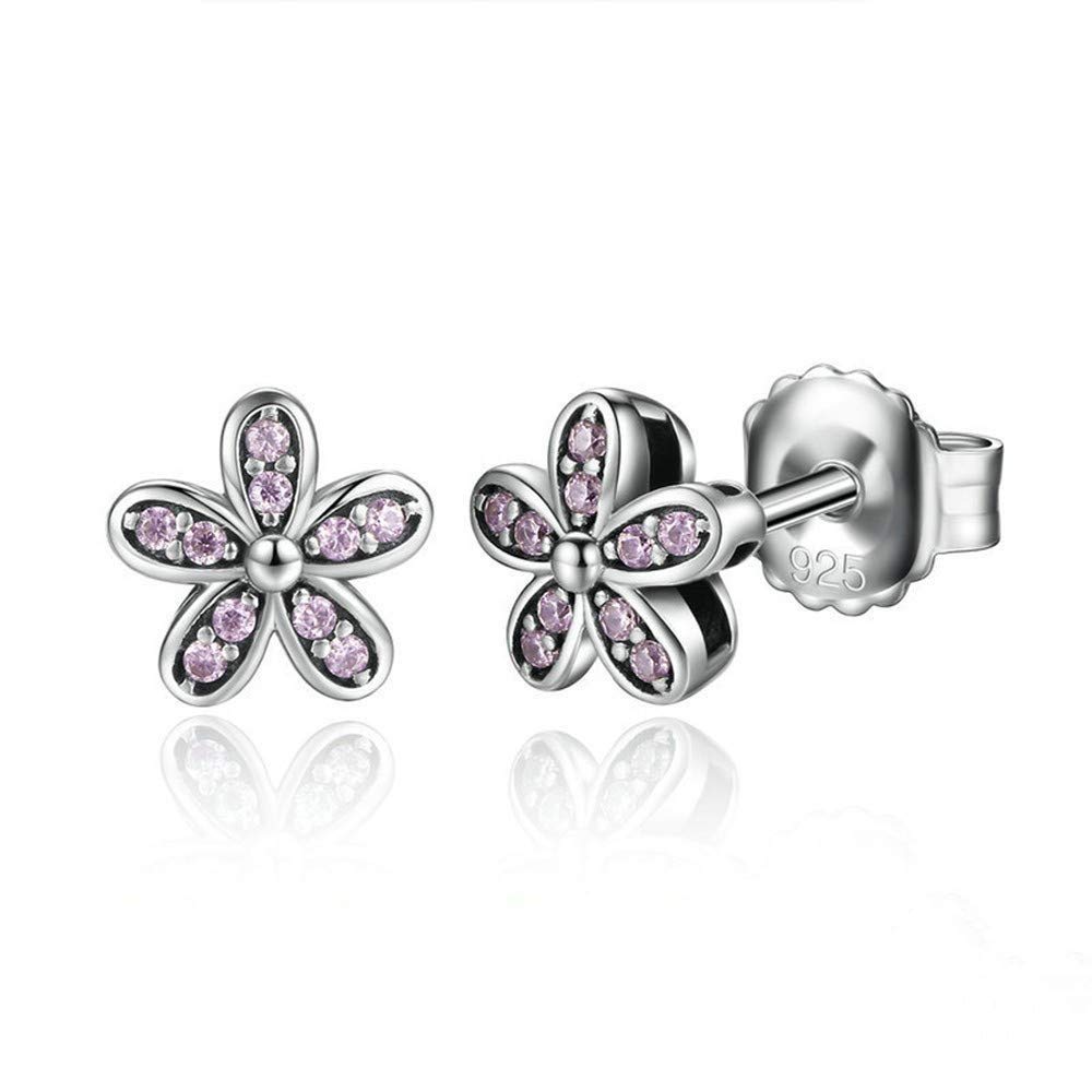 925 Sterling Silver Light Pink Daisy Flower Hoop Earrings for Women - Fashion Dangle Studs (1 Pair) | Perfect for Casual Wear, Parties & Gift Giving
