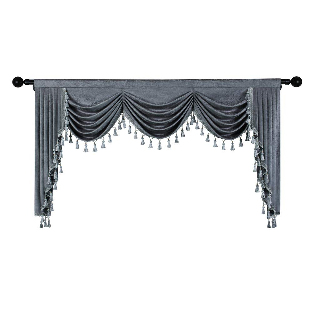 ELKCA Grey Chenille Window Curtains Valance - 79 Inch Waterfall Valance Panel for Living Room & Bedroom - Soft Textured Home Decor for Windows, Doors, and Room Dividers