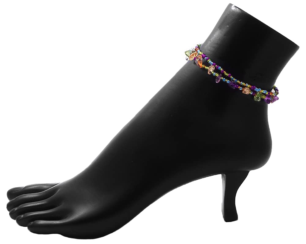 Mia Jewelry Shop Chip Stone Seed Beaded Multi Strand Anklet - Handmade Boho Ankle Bracelet for Women, Perfect for Beach, Festival, and Summer Outfits
