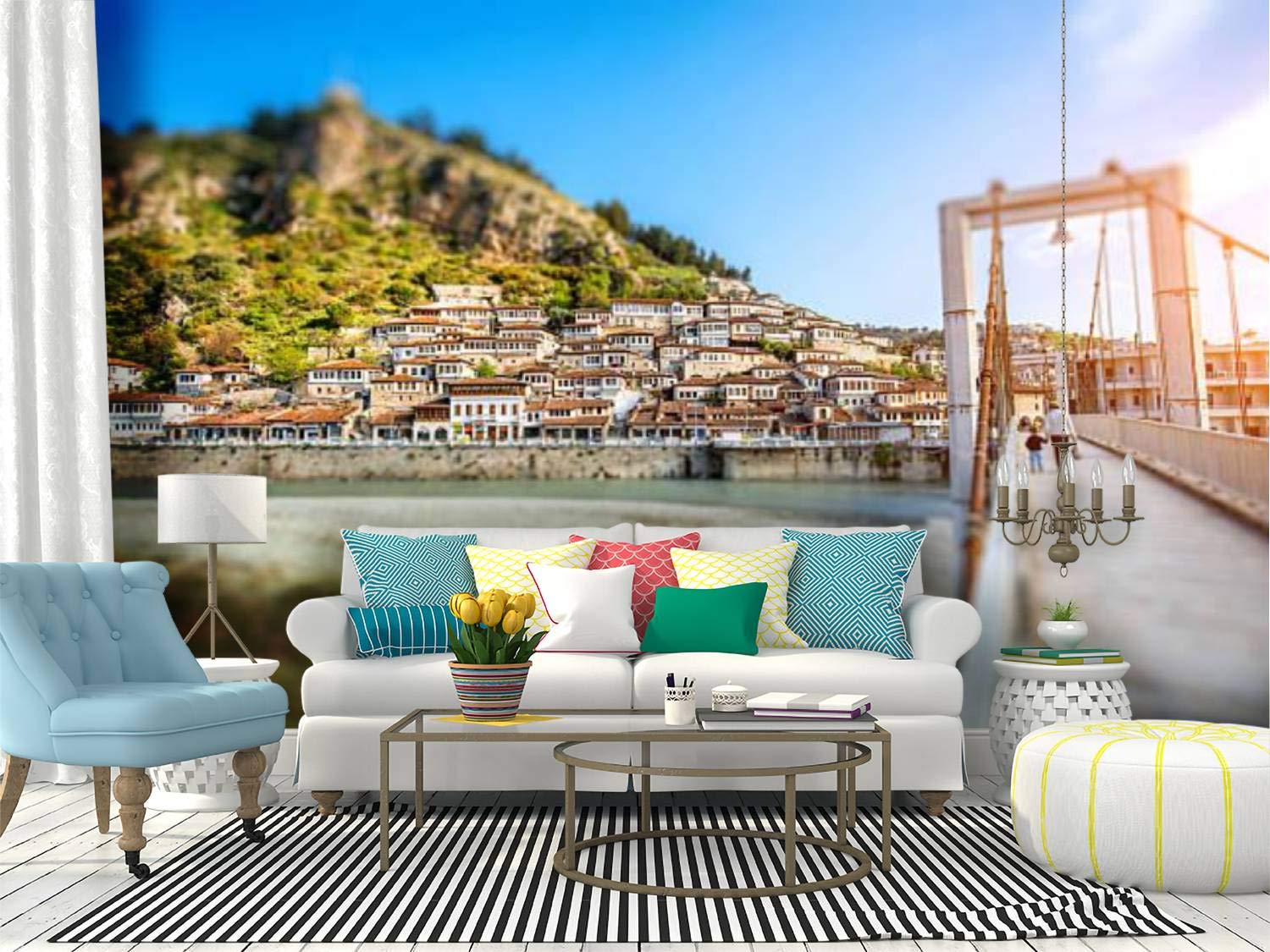 SKIWA Self-Adhesive Removable Wallpaper - Berat City Mural Peel and Stick Wall Covering for Home Decor | Easy DIY Installation for Bedroom, Living Room & Office