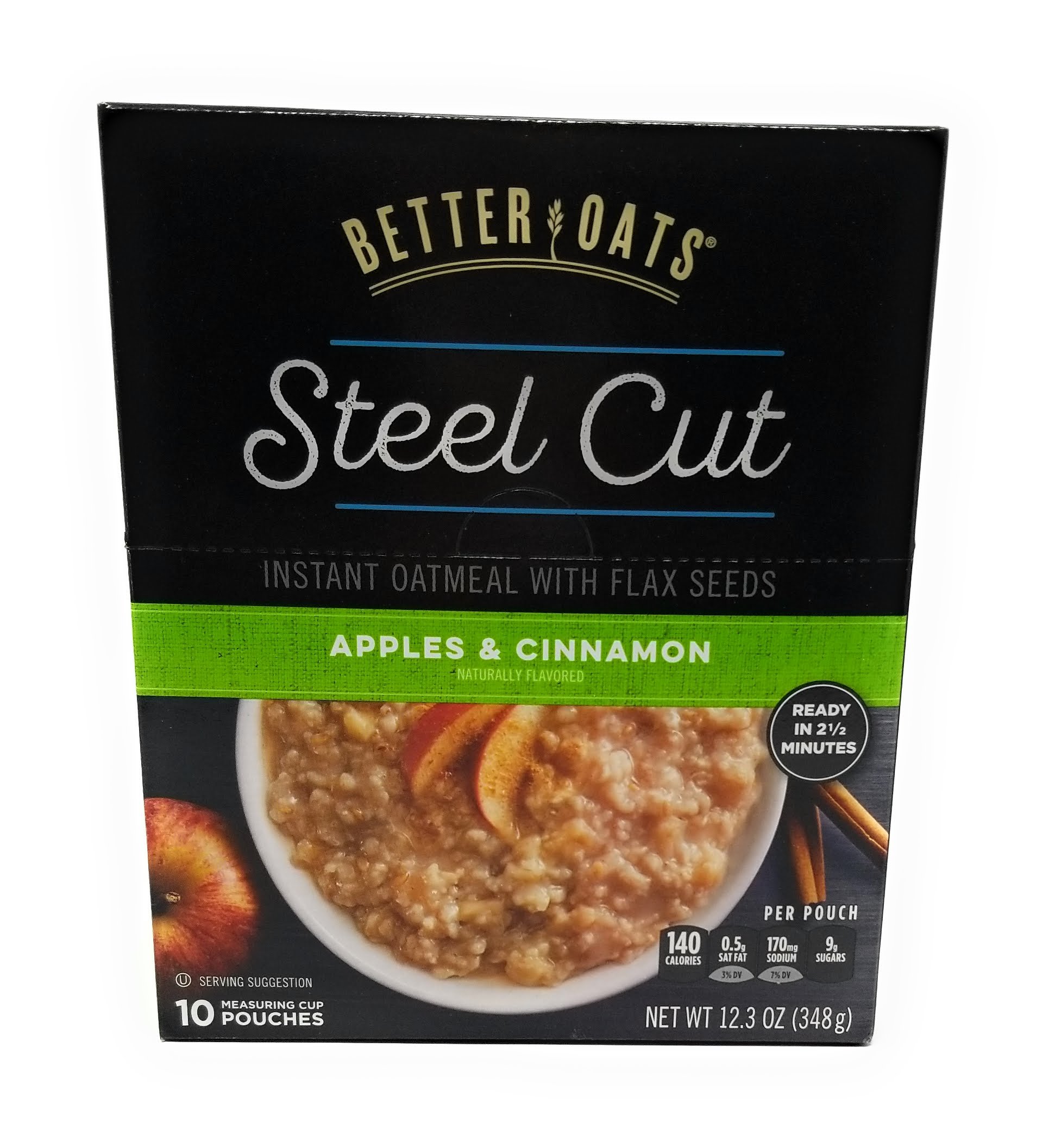 Better Oats Steel Cut Oats with Flax, Apples & Cinnamon - 20 Single-Serve Packets (10 Pouches x 2 Pack) - High Fiber Breakfast Oatmeal for Healthy Weight Loss & Heart Health - Perfect for Busy Mornings, Office Snacks & Post-Workout Meals