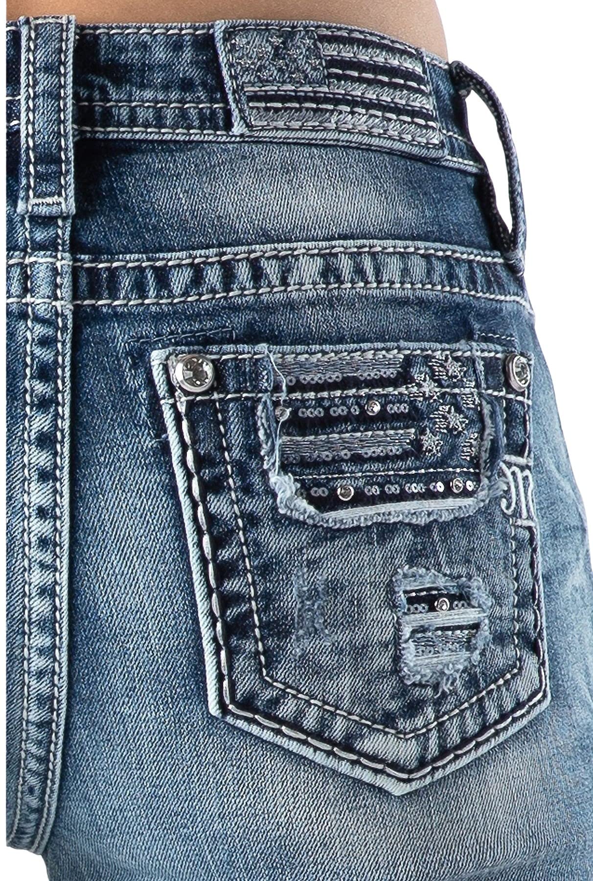 Miss Me Women's USA Flag Embroidered Skinny Jeans - Mid Rise Stretch Denim with Embellished Pockets | Perfect for 4th of July, Patriotic Events & Casual Wear