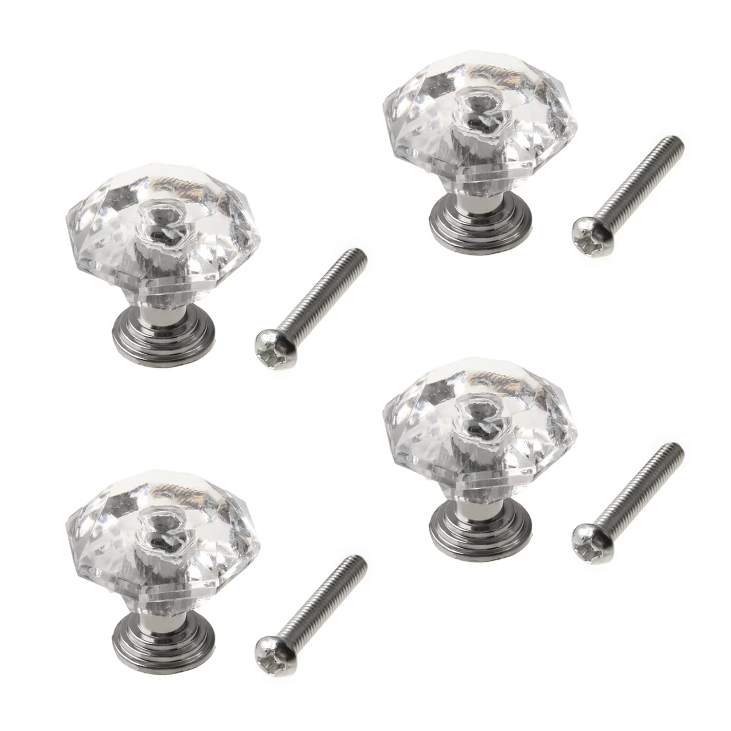 4Pcs MroMax Acrylic Pull Handles - Silver Base Cabinet Knobs for Drawers, Cupboards, Dressers, Bookcases & Wardrobes | Durable Plastic Hardware for Home & Office Furniture