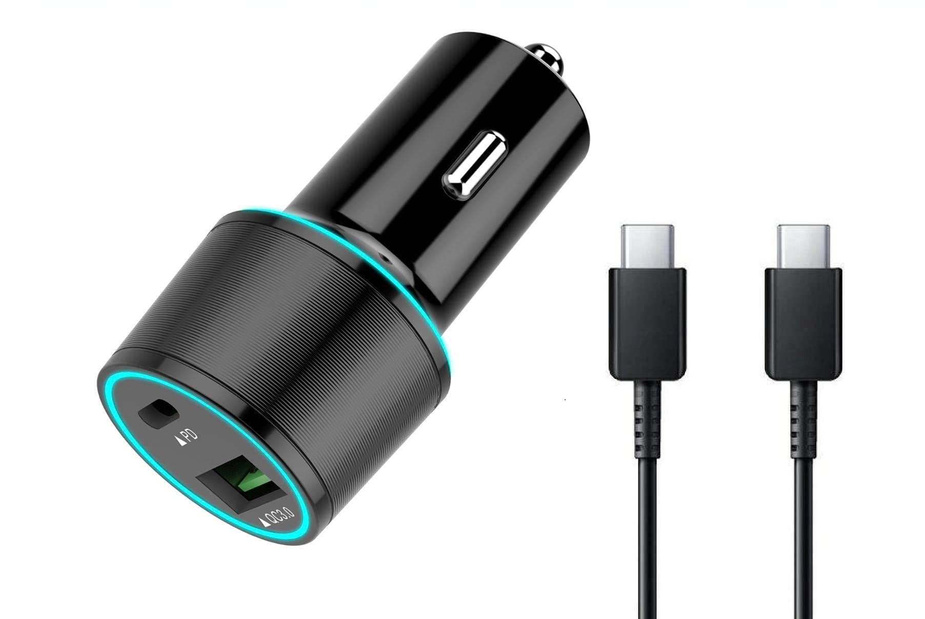 21W USB C Car Charger with PD 3.0 - Fast Charging Dual Port Car Adapter Compatible with iPhone 15/14/13, Samsung Galaxy S23/S22, Xiaomi Mi 11 Lite 5G & More - Includes 3.3FT USB C to C Cable (Black) - Perfect for Road Trips, Commuting & Truck Drivers