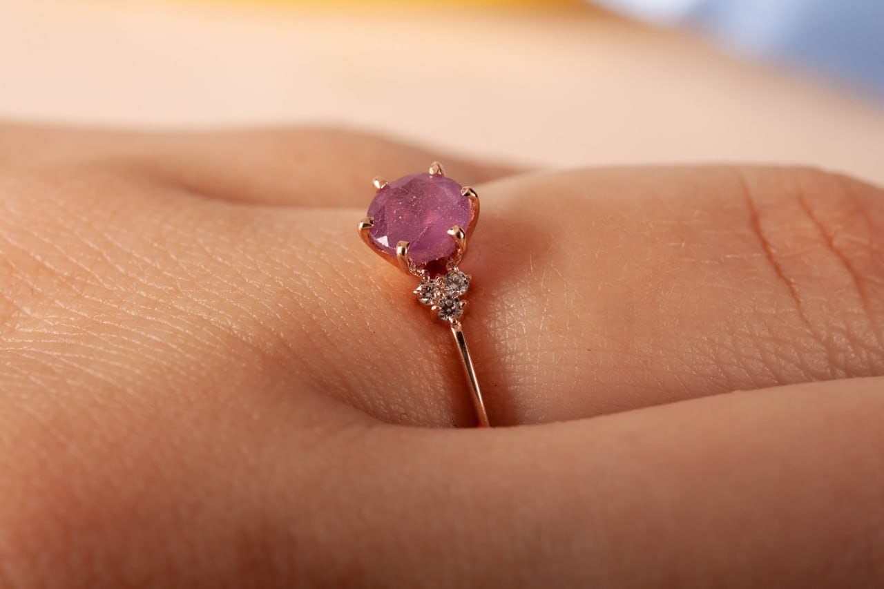 14K Solid Gold Natural Ruby Ring for Women - Pink Stone Engagement Ring, Unique Promise & Proposal Ring in Rose Gold (Size 8) | Perfect for Cocktail Parties, Anniversaries & Romantic Gifts