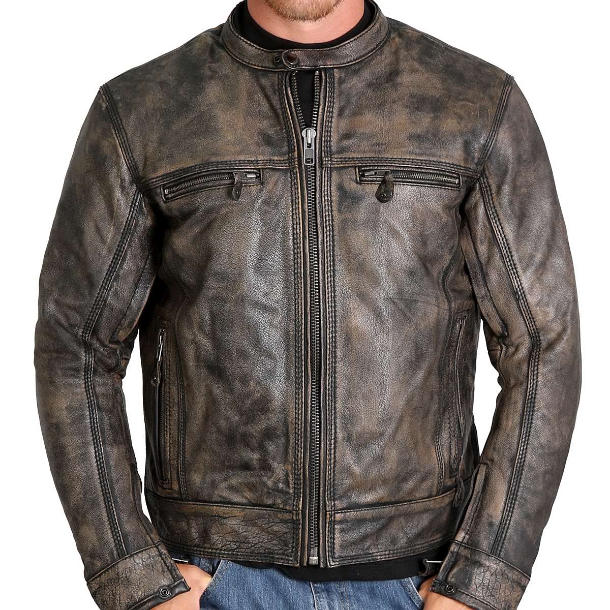 Hot Leathers JKM1019 Men's Distressed Brown Leather Jacket with Inside Storage Pockets - Large Size | Vintage Biker Jacket for Motorcycle Riding, Casual Wear & Outdoor Adventures